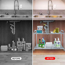 Load image into Gallery viewer, Simple Trending 2-Tier Under Sink Expandable Cabinet Shelf Organizer Rack for Kitchen Bathroom Storage, Silver