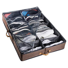 Load image into Gallery viewer, ACMETOP Extra-Large Under Bed Shoe Storage Organizer, Sturdy Built-in Structure & Durable Linen, Underbed Storage Solution Fits Men's Size 13 Sneaker and Women's 6'' High-Heels (Brown)