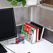 Load image into Gallery viewer, Clear Acrylic File Sorter, 3 Sections Desk Plastic File Folder Rack, Clear Office File Organizer for Document Paper Letter Book Envelope Laptop Makeup Eye Shadow Palette Mail Electronic Purse