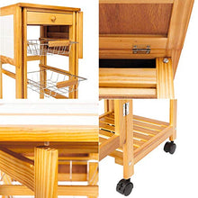 Load image into Gallery viewer, Henf Portable Rolling Drop Leaf Kitchen Storage Trolley Cart Island White Tile Top Folding Trolley Table with 1 Wood Drawer & 2 Steel Baskets Sapele Color
