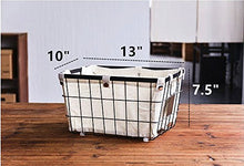 Load image into Gallery viewer, DODXIAOBEUL Handmade -Open Storage Bread Food Basket,Kitchen Cabinet and Pantry Storage Organizer Bin & Containers- Two Cut-Out Handles Wire Metal with Canvas Lining 13x10x7.5 Inches Black