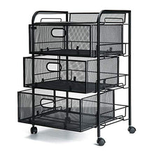 Load image into Gallery viewer, Mind Reader 4DRMESH-BLK 3 Rolling Mesh, Metal Drawers, File, Utility, Office Storage, Heavy Duty Multi-Purpose Cart, Silver, Black