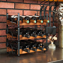 Load image into Gallery viewer, X-cosrack Rustic 3 Tier Stackable Wine Rack Freestanding 12 Bottles Organizer Holder Stand Countertop Liquor Storage Shelf Solid Wood & Iron 16.5" L x 7.0" W x 16.5" H-Patent Design