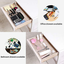 Load image into Gallery viewer, Oubonun Expandable Drawer Organizer 11.1” to 19.2” Width, Shallow Cosmetic Organizer 1.3” Height, 4 Packs, Clear Plastic Storage Trays with 7 Compartments for Dressing Table, Bathroom, and Office Desk