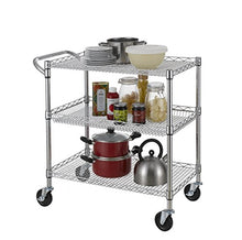 Load image into Gallery viewer, Finnhomy 3 Tier Heavy Duty Commercial Grade Utility Cart, Wire Rolling Cart with Handle Bar, Steel Service Cart with Wheels, Utility Shelf Plant Display Shelf Food Storage Trolley, NSF Listed