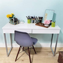Load image into Gallery viewer, GreenForest Vanity Desk 47’’ Glossy White Console Table Computer Makeup Desk with 2 Drawers and Solid Metal Legs for Living Room Entryway Hallways
