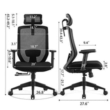 Load image into Gallery viewer, Ergonomic Office Chair with Padded Lumbar Support & Seat Slider - Ergolead High Back Desk Chair with Thick Seat Cushion, Adjustable Headest & Armrest, Mesh Computer Task Chair for Home Office, Black