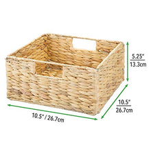Load image into Gallery viewer, mDesign Natural Woven Hyacinth Closet Storage Organizer Basket Bin - Open Top, Built-in Handles, Collapsible - for Closet, Bedroom, Bathroom, Entryway, Office - 5.25" High, 2 Pack - Natural/Tan