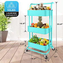 Load image into Gallery viewer, Homchwell 3 Tier Metal Utility Rolling Cart with Lockable Wheels, Multifunction Movable Storage Shelves Organizer Cart with Handle and Mesh Basket for Kitchen, Coffee Bar,Bathroom, Office