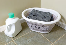 Load image into Gallery viewer, Camco White/Taupe Collapsible Utility/Laundry Basket – Perfect for Homes, Boats, and RVs – Easy Grip Carrying Handles - Foldable for Compact Storage,small - 51951