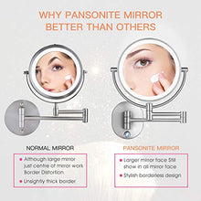 Load image into Gallery viewer, Pansonite LED Wall Mount Makeup Mirror with 10x Magnification, 8.5'' Double Sided 360° Swivel Vanity Mirror with 13.7" Extension and Adjustable Light for Bathroom & Bedroom, Brushed Finished