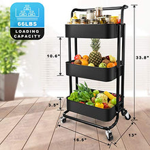 Load image into Gallery viewer, Homchwell 3 Tier Metal Utility Rolling Cart with Lockable Wheels, Multifunction Movable Storage Shelves Organizer Cart with Handle and Mesh Basket for Kitchen, Coffee Bar,Bathroom, Office