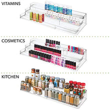 Load image into Gallery viewer, mDesign Large Plastic Adjustable, Expandable Kitchen Cabinet, Pantry, Step Shelf Organizer/Spice Rack with 3 Tiered Levels of Storage for Spice Bottles, Jars, Seasonings, Baking Supplies - Clear