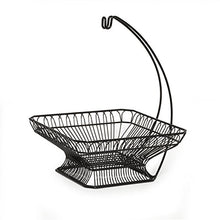 Load image into Gallery viewer, Gourmet Basics by Mikasa French Countryside Metal Fruit Basket with Banana Hook, 12", Glossy Black