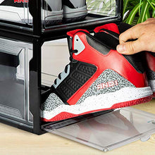 Load image into Gallery viewer, YOUR KIX Drop Front Shoe Box, Black Stackable,1 Case Sold Individually, Stylish Display Case for Men and Women, Magnetic, Large Clear Plastic Shoes, Storage Boxes for Sneaker or Favorite Kicks, Shoe Organizer, XL, Shoe Containers for any Space.