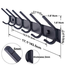 Load image into Gallery viewer, WEBI Coat Rack Wall Mounted,17-1/8 Inch Coat Hooks for Hanging Coats,Heavy Duty Metal Hook Rack Rail with 6 Double Dual Hooks Coat Hanger Wall Mount for Purse Clothes Jacket Backpack Entryway,Black
