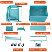 Load image into Gallery viewer, DESIGNA 3-Tier Utility Storage Rolling Cart with Removable Pegboard & Extra Storage Baskets Hooks, Metal Craft Art Carts for Gift Home Office, Teal