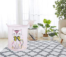 Load image into Gallery viewer, PFONB 19.7" Large Collapsible Laundry Basket,Waterproof Sturdy Canvas Round Clothes Hamper Home Organizer, Gift Basket.(Miss Kitty)