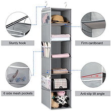 Load image into Gallery viewer, Univivi Shelves Hanging Organizer 6 - Layer Collapsible Hanging Closet Organizer with 6 Side Pockets Closet Hanging Shelves (Gray)