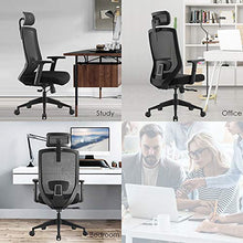 Load image into Gallery viewer, Ergonomic Office Chair with Padded Lumbar Support & Seat Slider - Ergolead High Back Desk Chair with Thick Seat Cushion, Adjustable Headest & Armrest, Mesh Computer Task Chair for Home Office, Black