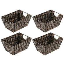 Load image into Gallery viewer, mDesign Natural Woven Hyacinth Closet Storage Organizer Basket Bin - Collapsible - for Cube Furniture Shelving in Closet, Bedroom, Bathroom, Entryway, Office - 4 Pack - Black Wash