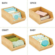 Load image into Gallery viewer, mDesign Bamboo Stackable Food Storage Organization Bin Basket - Wide Open Front for Kitchen Cabinets, Pantry, Offices, Closets, Holds Snacks, Dry Goods, Packets, Spices, Teas - 4 Pack - Natural Wood