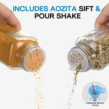 Load image into Gallery viewer, Aozita 36 Pcs Glass Spice Jars with 810 Spice Labels - 4oz Empty Square Spice Bottles - Shaker Lids and Airtight Metal Caps - Chalk Marker and Silicone Collapsible Funnel Included