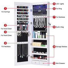 Load image into Gallery viewer, GISSAR Full Length Mirror Jewelry Cabinet, 6 LEDs Jewelry Armoire Wall Mounted Over The Door Hanging, Jewelry Organizer Storage with Lights Lockable White