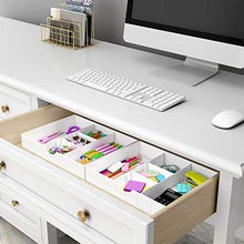 Load image into Gallery viewer, CAXXA 3 Slot Drawer Organizer with Two Adjustable Dividers - Drawer Storage 5 Compartments Junk Drawer Organizer for Office Desk Supplies and Accessories, White