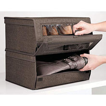 Load image into Gallery viewer, mDesign Fabric Large Storage Box Bin with Clear Window, Hinged Lid - Holder for Men's and Women's Dress Shoes, Boots, Pumps, Sandals, Flats - Modern Closet Organizer Solution, 4 Pack - Espresso Brown
