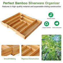 Load image into Gallery viewer, Bamboo Expandable Drawer Organizer for Utensils Holder, Adjustable Cutlery Tray, Wood Drawer Dividers Organizer for Silverware, Flatware, Knives in Kitchen, Bedroom, Living Room by Pipishell