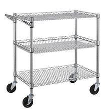 Load image into Gallery viewer, Finnhomy 3 Tier Heavy Duty Commercial Grade Utility Cart, Wire Rolling Cart with Handle Bar, Steel Service Cart with Wheels, Utility Shelf Plant Display Shelf Food Storage Trolley, NSF Listed