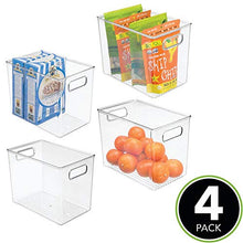 Load image into Gallery viewer, mDesign Deep Plastic Food Storage Container Bin with Handles - for Kitchen, Pantry, Cabinet, Fridge/Freezer - Slim Organizer for Snacks, Produce, Pasta - 10" x 6.5" x 8" - 4 Pack - Clear