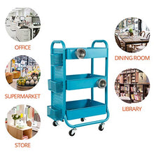 Load image into Gallery viewer, DESIGNA 3-Tier Metal Rolling Utility Cart with Handle, Craft Art Carts & Extra Office Storage Accessories Turquoise