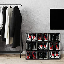 Load image into Gallery viewer, YOUR KIX Drop Front Shoe Box, Black Stackable,1 Case Sold Individually, Stylish Display Case for Men and Women, Magnetic, Large Clear Plastic Shoes, Storage Boxes for Sneaker or Favorite Kicks, Shoe Organizer, XL, Shoe Containers for any Space.