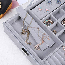 Load image into Gallery viewer, misaya Women Jewelry Box Organizer 2 Layer Large Lockable Display Jewelry Holder for Earring Ring Necklace, Gray