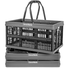 Load image into Gallery viewer, CleverMade Collapsible Plastic Grocery Shopping Baskets: Small Folding Stackable Storage Containers/Bins with Handles, Pack of 3, Graphite/Black
