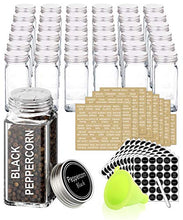 Load image into Gallery viewer, SWOMMOLY 36 Glass Spice Jars with 713 Spice Labels, Chalk Marker and Funnel Complete Set. 36 Square Glass Jars 4 OZ, Airtight Cap, Pour/sift Shaker Lid