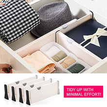 Load image into Gallery viewer, Drawer Dividers Organizer 4 Pack, Adjustable Separators 4" High Expandable from 11-17" for Bedroom, Bathroom, Closet,Clothing, Office, Kitchen Storage, Strong Secure Hold, Foam Ends, Locks in Place