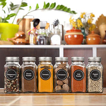 Load image into Gallery viewer, Aozita 36 Pcs Glass Spice Jars with 810 Spice Labels - 4oz Empty Square Spice Bottles - Shaker Lids and Airtight Metal Caps - Chalk Marker and Silicone Collapsible Funnel Included