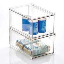 Load image into Gallery viewer, mDesign Plastic Stackable Kitchen Storage Box with Pull-Out Drawer - Container for Kitchen, Pantry, Cabinet, Fridge/Freezer - Organizing Snacks, Produce, Vegetables, Pasta Food - 2 Pack - Clear