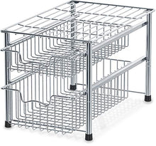 Load image into Gallery viewer, SimpleHouseware Stackable 2 Tier Sliding Basket Organizer Drawer, Chrome