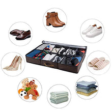 Load image into Gallery viewer, ACMETOP Extra-Large Under Bed Shoe Storage Organizer, Sturdy Built-in Structure & Durable Linen, Underbed Storage Solution Fits Men's Size 13 Sneaker and Women's 6'' High-Heels (Brown)