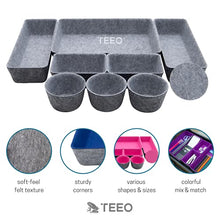 Load image into Gallery viewer, Teeo Felt Drawer Organizer Container Caddy Jewelry Tray Makeup Storage Organizers Home Office Desk Cosmetic Bins Dividers Box Compartment Nursery Bedroom Closet Organization, Pack of 9, Royal Blue