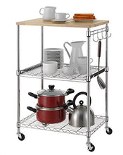 Load image into Gallery viewer, Finnhomy 3-Tier Wire Rolling Kitchen Cart, Food Service Cart, Microwave Stand, Oak Cutting Board and Chrome
