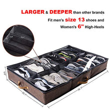 Load image into Gallery viewer, ACMETOP Extra-Large Under Bed Shoe Storage Organizer, Sturdy Built-in Structure & Durable Linen, Underbed Storage Solution Fits Men's Size 13 Sneaker and Women's 6'' High-Heels (Brown)