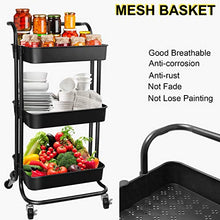 Load image into Gallery viewer, AROVA 3 Tier Rolling Cart, Multifunction Storage Cart with Lock Wheels Plastic Basket, Easy Assembly Craft Art Utility Cart for Office Home Kitchen Bathroom Organization (Black)