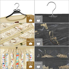 Load image into Gallery viewer, SMRITI Hanging Jewelry Organizer with Dual Zippered Pockets Canvas Double Sided Rotating Hanger Necklace Hanging Wall Organizer Earring Dustproof Holder Wall Mount Accessories Display Bag(Beige)