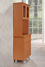 Load image into Gallery viewer, HODEDAH IMPORT Long Standing Kitchen Cabinet with Top & Bottom Enclosed Cabinet Space, One Drawer, Large Open Space for Microwave, Cherry