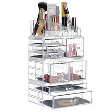 Load image into Gallery viewer, jxgzyy Clear Acrylic Makeup Organizer, Consists of 4 Large Capacity Separated Organizers, 7 Tier Stackable Storage Drawers for Cosmetic Brush Jewelry Skincare Lipstick( 9.5" x 6" x 16",Transparent)